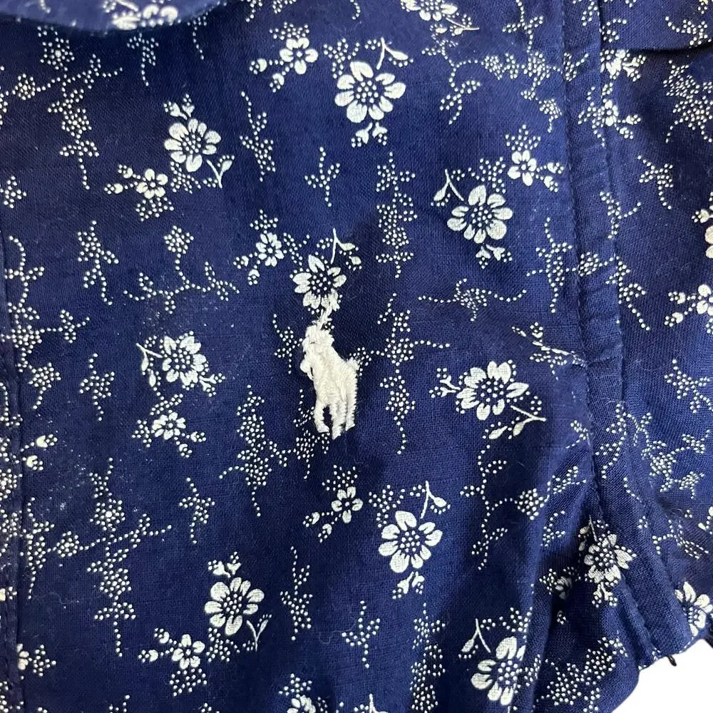 Ralph Lauren Madelyn Floral Cotton Shirt Dress Blue Long Sleeve Cotton Size 12M